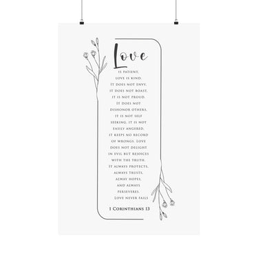 Faith Culture Love Is Patient 1 Corinthians 13 Christian Matte Poster | Love Never Fails Scripture Wall Art Print 24″ x 36″ Matte