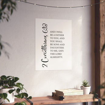 Faith Culture - Sons and Daughters Christian Poster 2 Corinthians 6:18 Scripture Wall Art 18″ x 24″ Matte