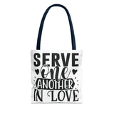 Faith Culture - Serve One Another in Love Christian Tote Bag - Galatians 5:13 Bible Verse 13" × 13'' Navy