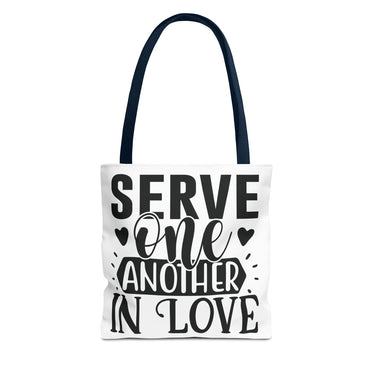 Faith Culture - Serve One Another in Love Christian Tote Bag - Galatians 5:13 Bible Verse 13" × 13'' Navy