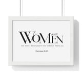 You Surpass Them All framed Christian wall art, Proverbs 31:29, black lettering on white with a white wooden frame