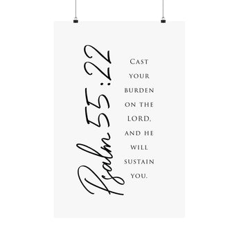 Faith Culture Cast Your Burden Psalm 55:22 Christian Matte Poster | Minimal Typography Scripture Wall Art Print