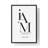 The Resurrection and the Life framed Christian wall art inspired by John 11:25, black frame with black and white scripture typography