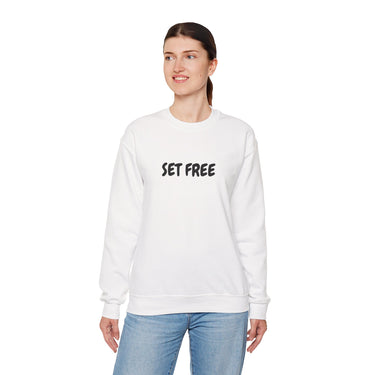 Faith Culture – Set Free Unisex Crewneck Sweatshirt – White | Christian Minimalist Sweatshirt for Everyday Faith