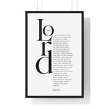 The Lord Is My Shepherd framed Christian wall art inspired by Psalm 23, black frame with black and white scripture typography