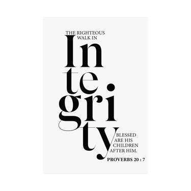 Faith Culture - Walk in Integrity Christian Poster Proverbs 20:7 Scripture Wall Art 12″ x 18″ Matte