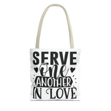 Faith Culture - Serve One Another in Love Christian Tote Bag - Galatians 5:13 Bible Verse 13" × 13'' Beige