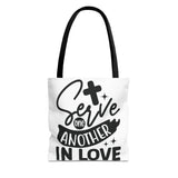 Faith Culture - Serve One Another in Love Christian Tote Bag - Galatians 5:13 Bible Verse 13" × 13'' Black
