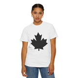 Faith Culture - Bold Black Maple Leaf Unisex T-Shirt – White | Minimalist Canadian Pride Tee White