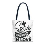 Faith Culture - Serve One Another in Love Christian Tote Bag - Galatians 5:13 Bible Verse 16" × 16'' Navy