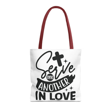 Faith Culture - Serve One Another in Love Christian Tote Bag - Galatians 5:13 Bible Verse 16" × 16'' Red