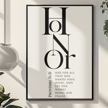Faith Culture Honor Proverbs 31:31 Christian Matte Poster | Her Works Bring Praise Scripture Wall Art Print
