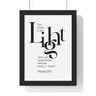 The Lord Is My Light framed Bible verse wall art inspired by Psalm 27:1, black frame with black and white scripture typography