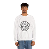Faith Culture – Made in Canada Crewneck Sweatshirt – White | Vintage Stamp Style Canadian Pride