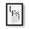 Trust in the Lord Classic framed Bible verse wall art inspired by Proverbs 3:5, black frame with black and white scripture typography