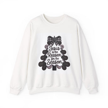 Faith Culture - Jesus Is the Reason Tree Christian Christmas Sweatshirt – White | Festive Holiday Crewneck