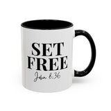Faith Culture - Set Free John 8:36 Accent Christian Mug, 11oz & 15oz | Inspirational Color Contrast Coffee Cup