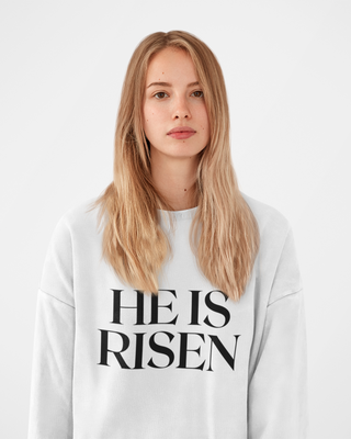 He Is Risen Minimal Easter Sweatshirt White