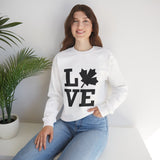 Faith Culture – LOVE Maple Leaf Crewneck Sweatshirt – White | Minimalist Canadian-Inspired Design