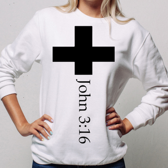 Faith Culture - John 3:16 Cross Crewneck Sweatshirt – White | Minimalist Christian Fleece Pullover