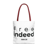 Free Indeed Christian Tote Bag | John 8:36 Bible Verse Gift 18" × 18'' Red