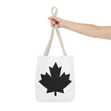 Faith Culture – Black Maple Leaf Tote Bag | Modern Minimalist Canadian Carryall 13" × 13'' Beige