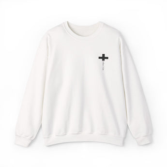 Faith Culture - John 3:16 Cross Embroidered Crewneck Sweatshirt – White | Minimalist Christian Fleece Pullover