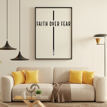 Faith Over Fear Christian Framed Wall Art | 2 Timothy 1:7 Scripture Decor