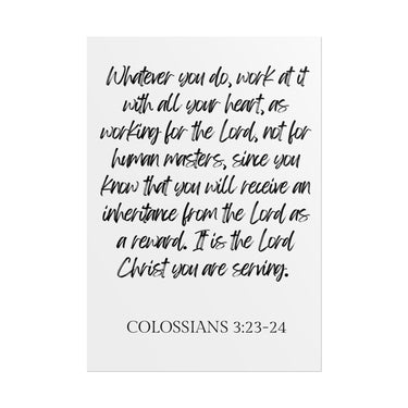 Faith Culture - Colossians 3:23-24 Poster - Christian Wall Poster - Work for the Lord Decor