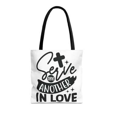 Faith Culture - Serve One Another in Love Christian Tote Bag - Galatians 5:13 Bible Verse 16" × 16'' Black