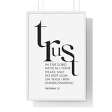 Trust in the Lord Classic framed Christian wall art inspired by Proverbs 3:5, white frame with black and white scripture typography