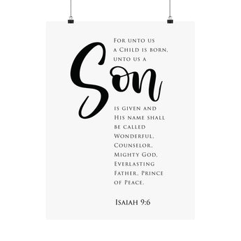 Faith Culture Unto Us A Son Isaiah 9:6 Christian Matte Poster | Minimal Typography Scripture Wall Art Print