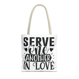 Faith Culture - Serve One Another in Love Christian Tote Bag - Galatians 5:13 Bible Verse 16" × 16'' Beige