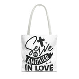 Faith Culture - Serve One Another in Love Christian Tote Bag - Galatians 5:13 Bible Verse 16" × 16'' White
