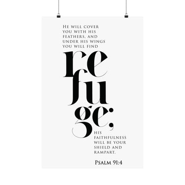 Faith Culture Refuge Psalm 91:4 Christian Matte Poster | Under His Wings Scripture Print