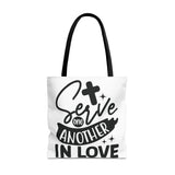 Faith Culture - Serve One Another in Love Christian Tote Bag - Galatians 5:13 Bible Verse 18" × 18'' Black
