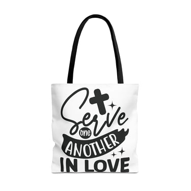 Faith Culture - Serve One Another in Love Christian Tote Bag - Galatians 5:13 Bible Verse 18" × 18'' Black