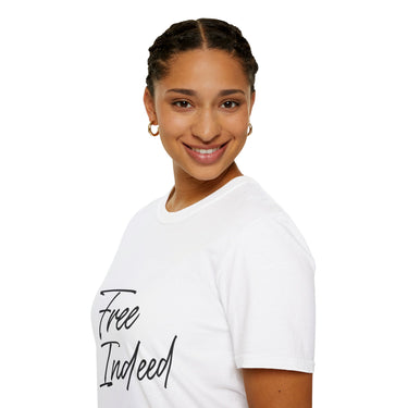 Faith Culture – Free Indeed Unisex T-Shirt – White | Christian T-Shirt Inspired by John 8:36