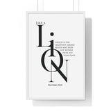 Like a Lion framed Christian wall art inspired by Proverbs 30:30, white frame with black and white scripture typography