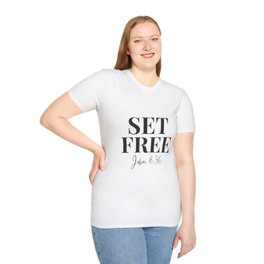 Faith Culture – Set Free John 8:36 Unisex T-Shirt – White | Elegant Christian Tee on Freedom Through Christ