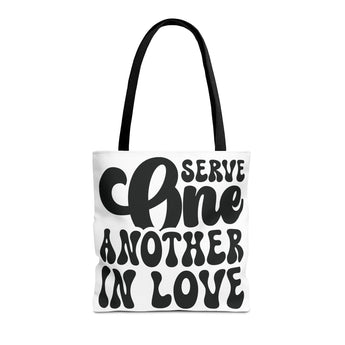 Faith Culture - Serve One Another in Love Christian Tote Bag - Inspirational Bible Verse Galatians 5:13 16" × 16'' Black