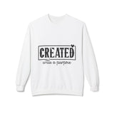 Faith Culture - Created with a Purpose Christian Sweatshirt | Inspirational Bible Verse Pullover White