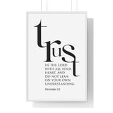 Trust in the Lord Classic framed Christian wall art inspired by Proverbs 3:5, white frame with black and white scripture typography