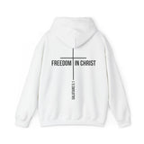 Freedom in Christ Back Print Christian Hoodie | Galatians 5:1 Scripture Apparel