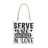 Faith Culture - Serve One Another in Love Christian Tote Bag - Galatians 5:13 Bible Verse 18" × 18'' Beige
