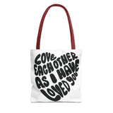 Faith Culture - Serve One Another in Love Christian Tote Bag - Galatians 5:13 Bible Verse 13" × 13'' Red