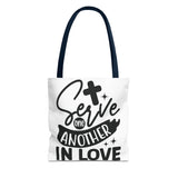 Faith Culture - Serve One Another in Love Christian Tote Bag - Galatians 5:13 Bible Verse 13" × 13'' Navy