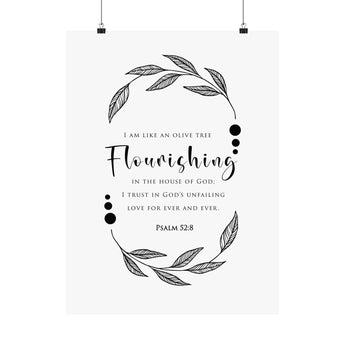 Faith Culture Flourishing Psalm 52:8 Christian Matte Poster | Minimal Typography Scripture Wall Art Print