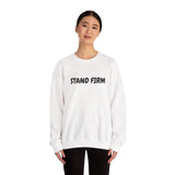 Faith Culture – Stand Firm Unisex Crewneck Sweatshirt – White | Christian Encouragement Sweatshirt Inspired by 1 Corinthians 16:13
