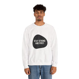 Faith Culture – Strong & Free Minimalist Maple Leaf Crewneck Sweatshirt – White | Cozy Canadian Pride Pullover